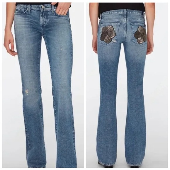 NWT 7 For All Mankind Maribel Original Bootcut Beaded floral Size 27 - Picture 1 of 16